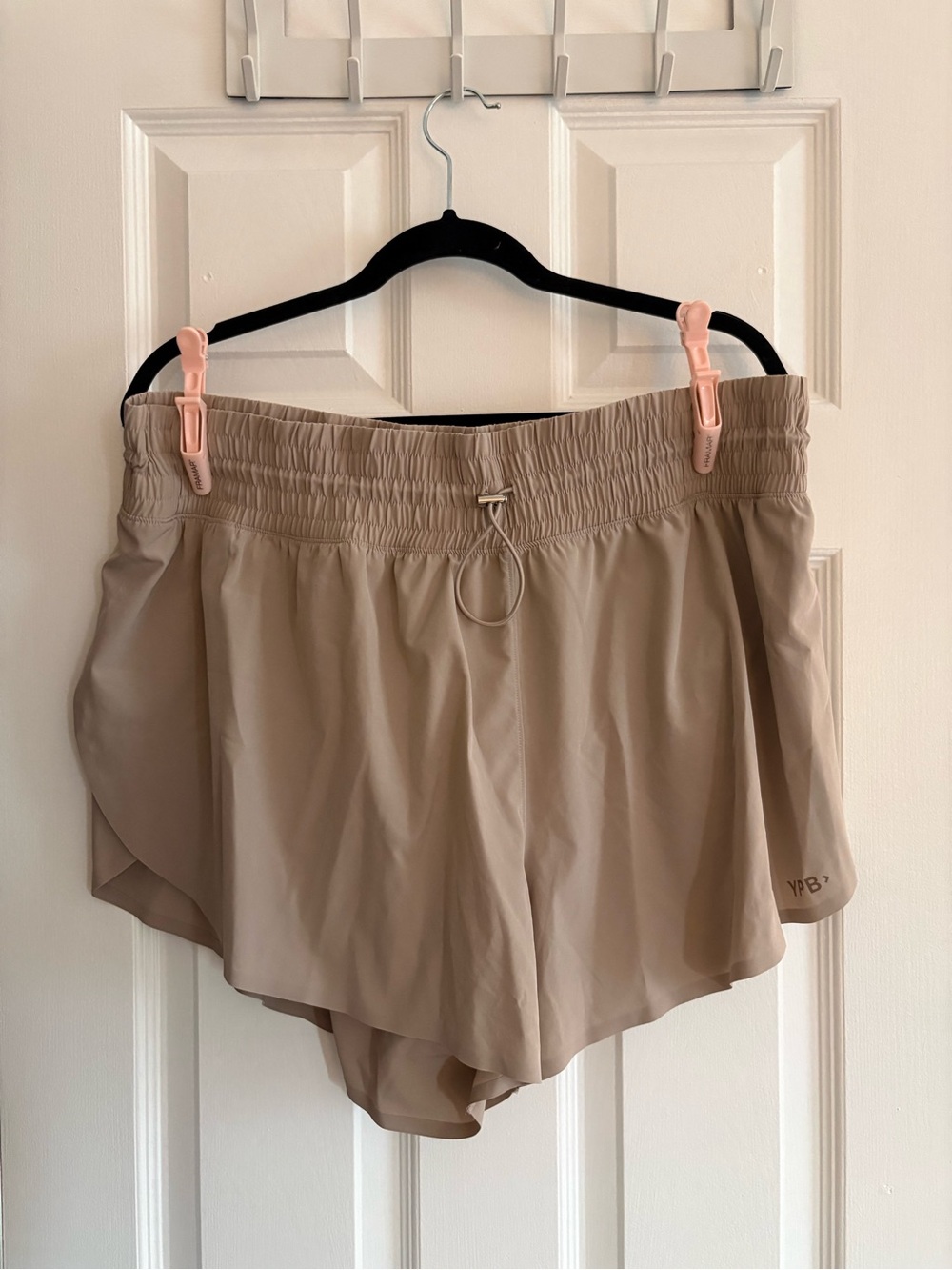 Abercrombie & Fitch Smocked Waist Athletic Shorts in Light Taupe - Picture 2 of 2